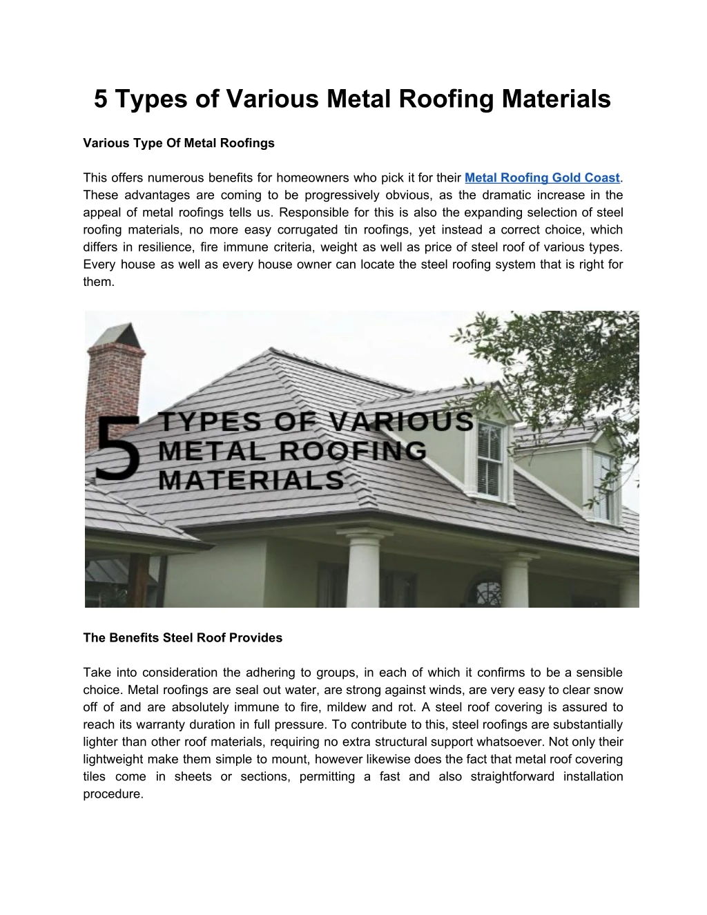 5 types of various metal roofing materials