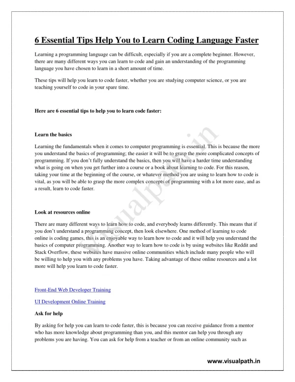 6 Essential Tips Help You to Learn Coding Language Faster