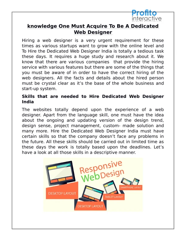 knowledge One Must Acquire To Be A Dedicated Web Designer