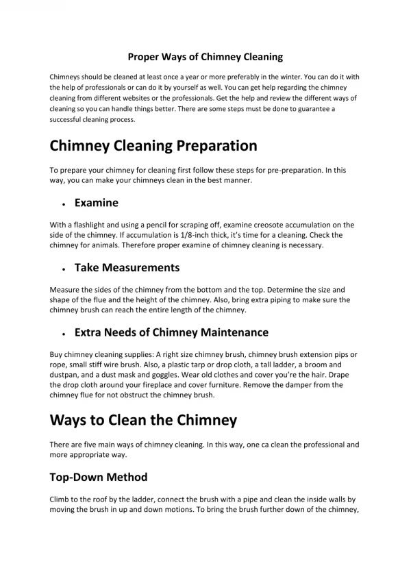 Proper Ways of Chimney Cleaning