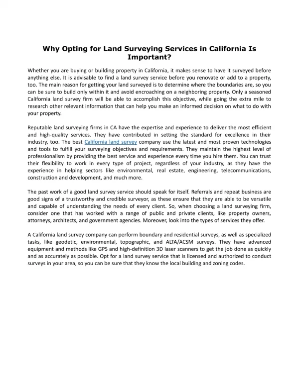 Why Opting for Land Surveying Services in California Is Important?