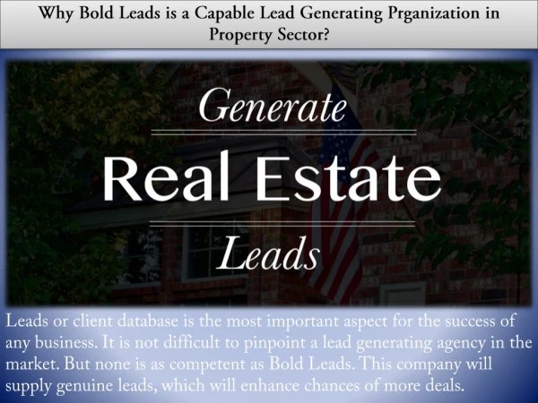 Why Bold Leads is a Capable Lead Generating Prganization in Property Sector?
