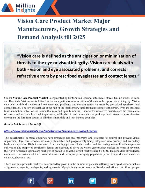 Vision Care Product Market Major Manufacturers, Growth Strategies and Demand Analysis till 2025