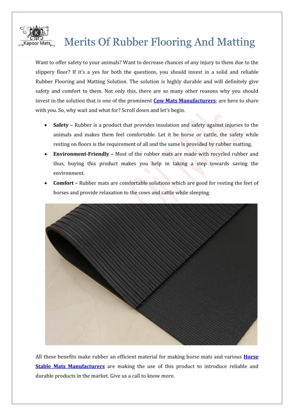 Merits Of Rubber Flooring And Matting