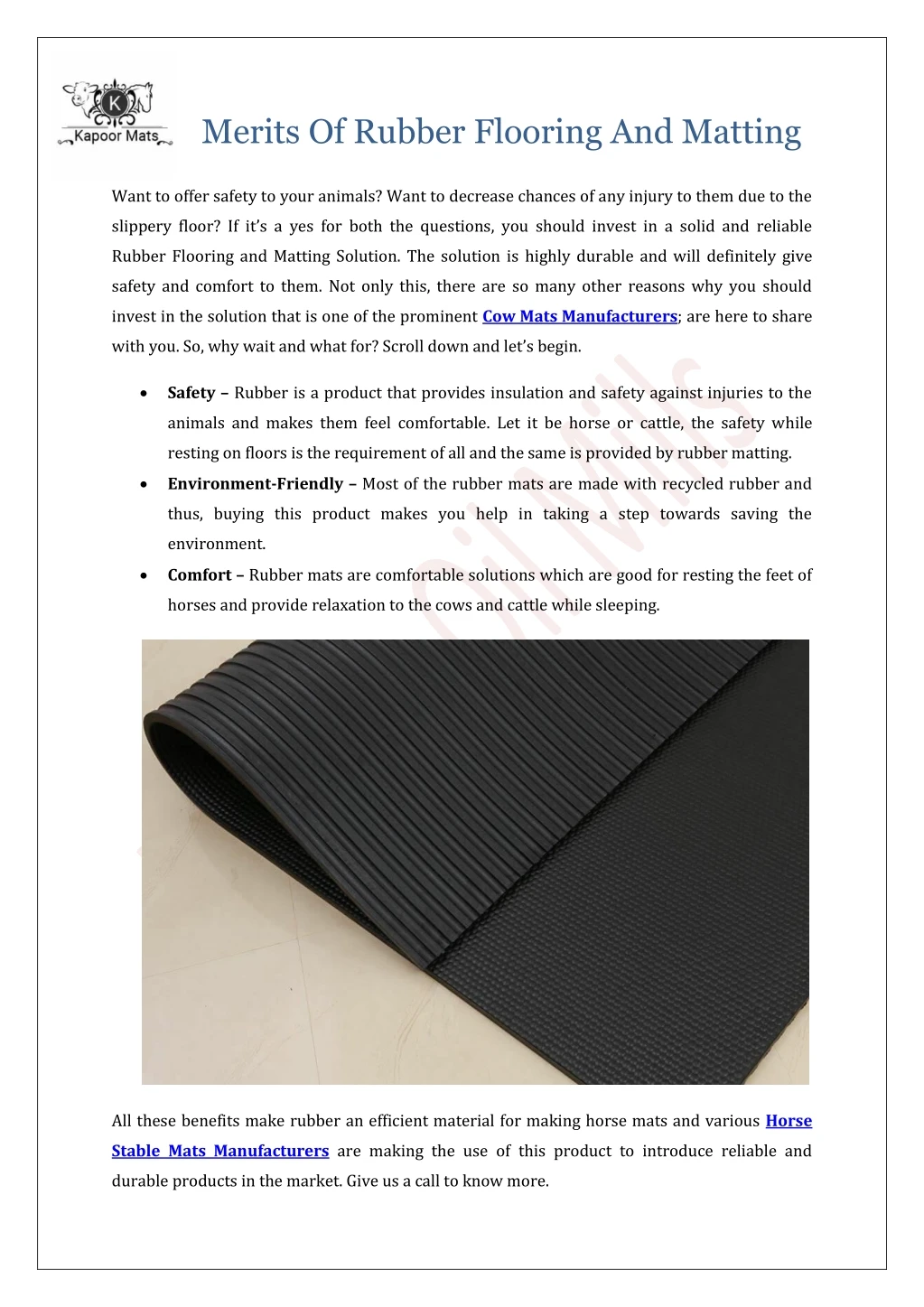 merits of rubber flooring and matting