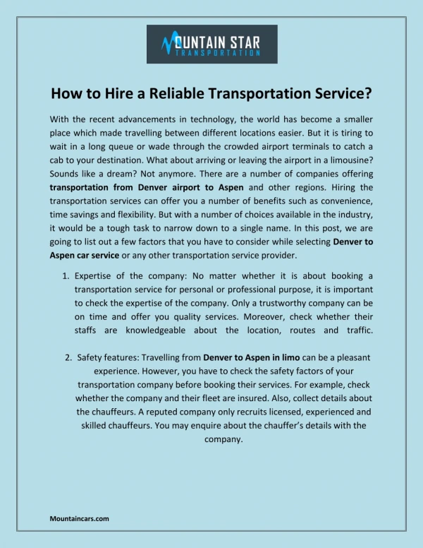 How to Hire a Reliable Transportation Service?