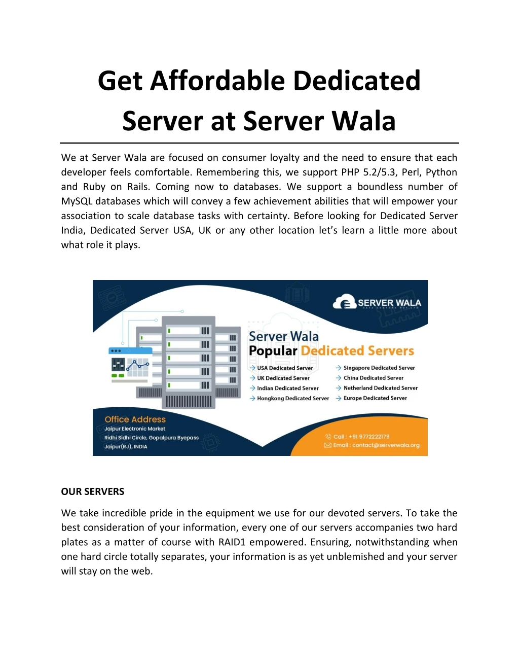 get affordable dedicated server at server wala