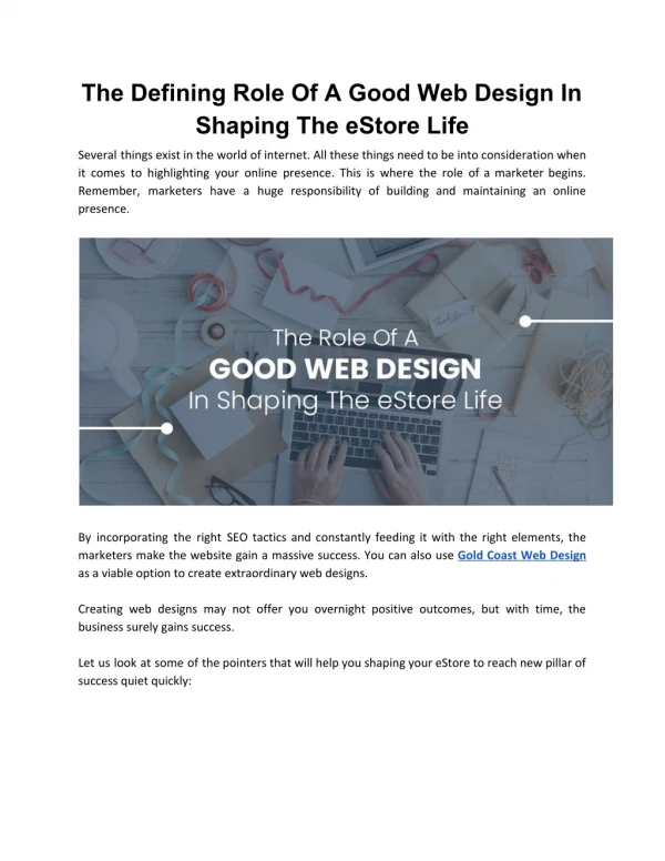 The Role Of A Good Web Design In Shaping The eStore Life