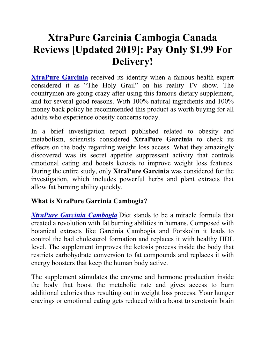 xtrapure garcinia cambogia canada reviews updated