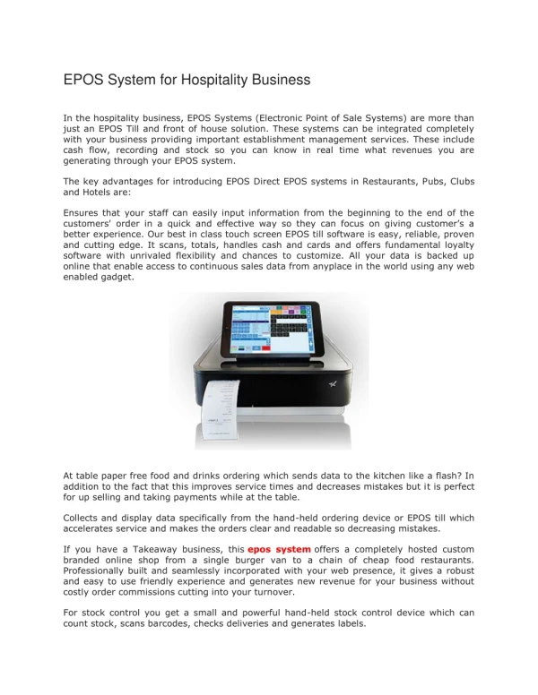 EPOS System for Hospitality Business