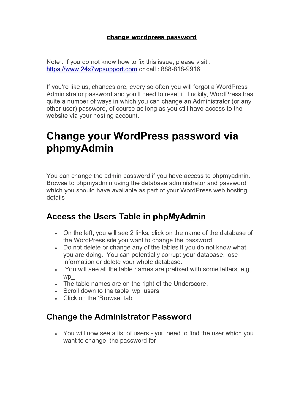 change wordpress password