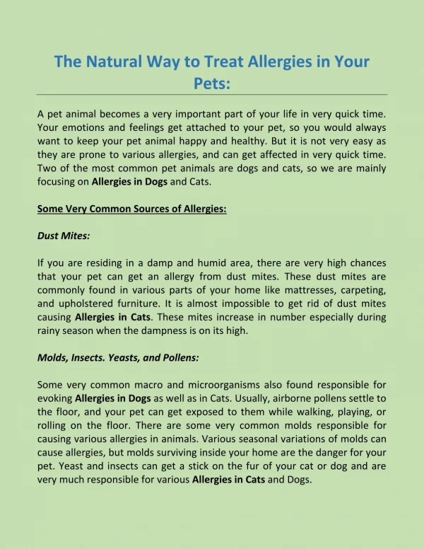 The Natural Way to Treat Allergies in Your Pets: