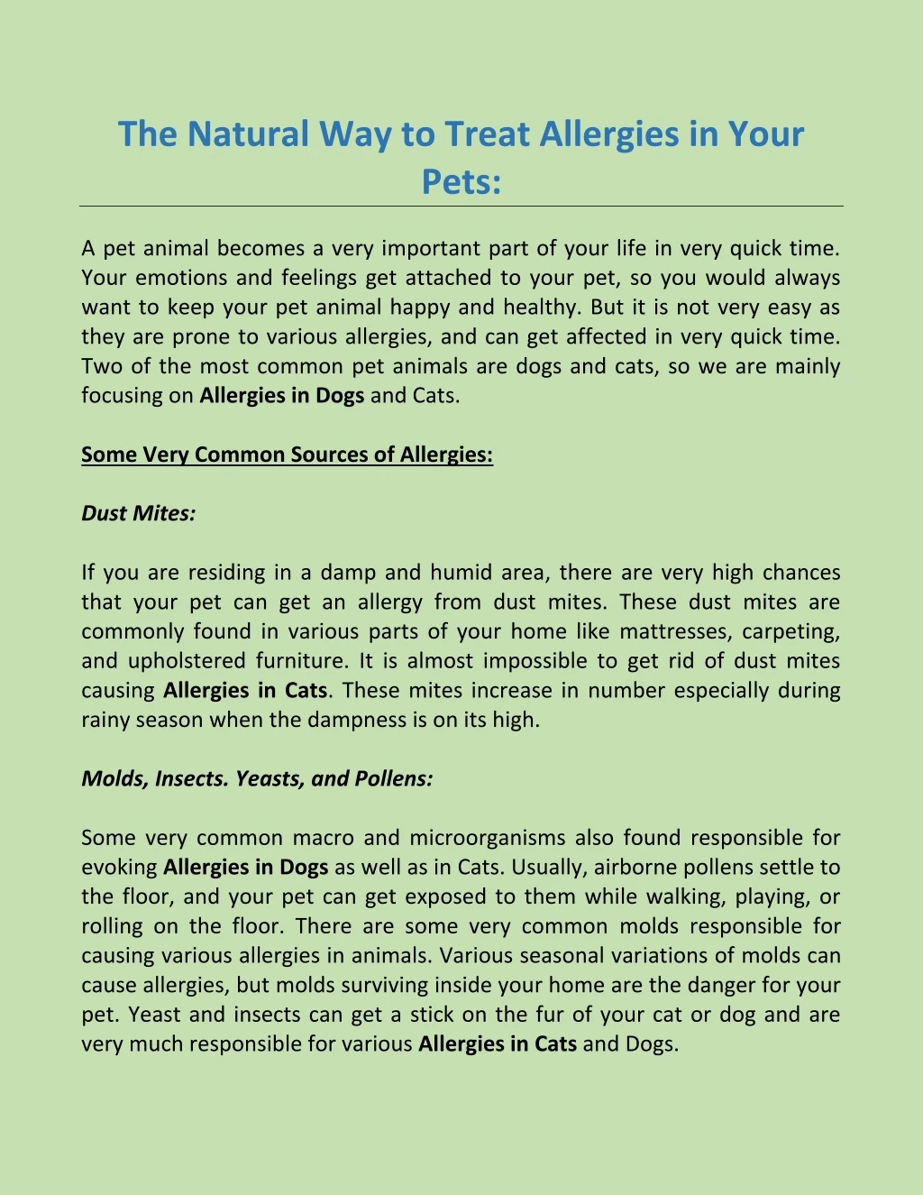 the natural way to treat allergies in your pets