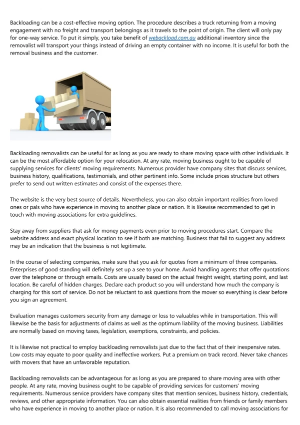 backloading can be a cost effective moving option
