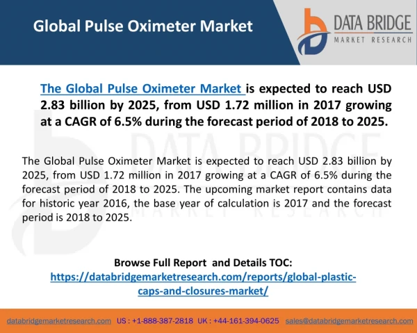 Global Pulse Oximeter Market - Global Industry Share, Size, Trends and Forecasts, 2018 to 2025
