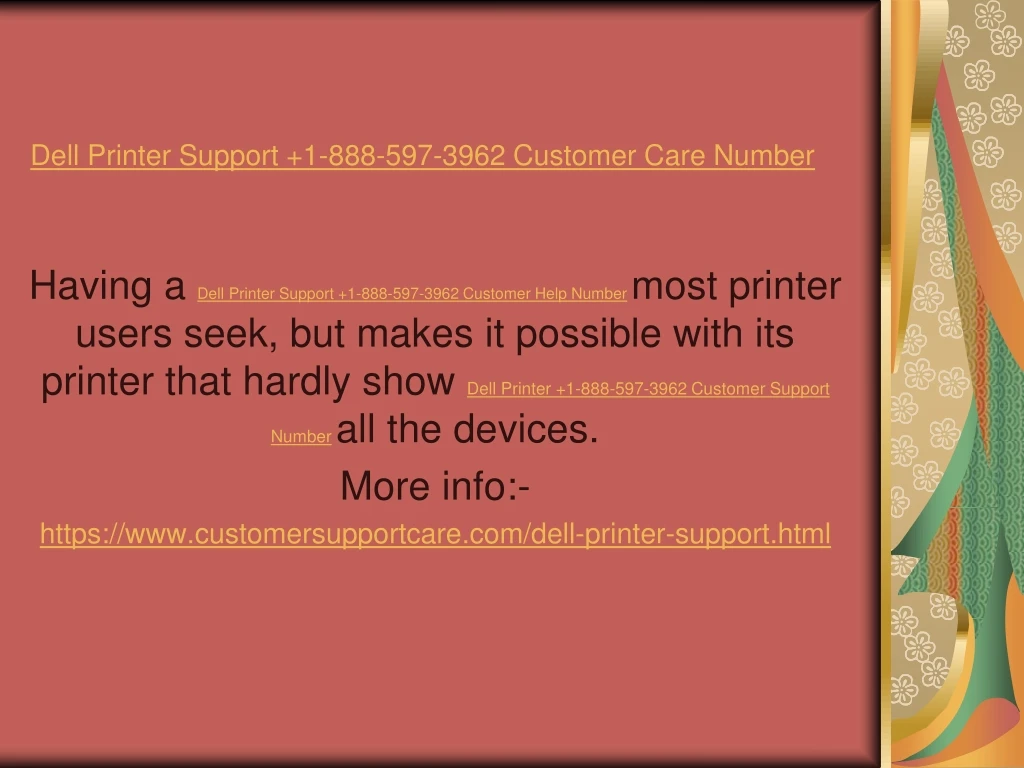 dell printer support 1 888 597 3962 customer care