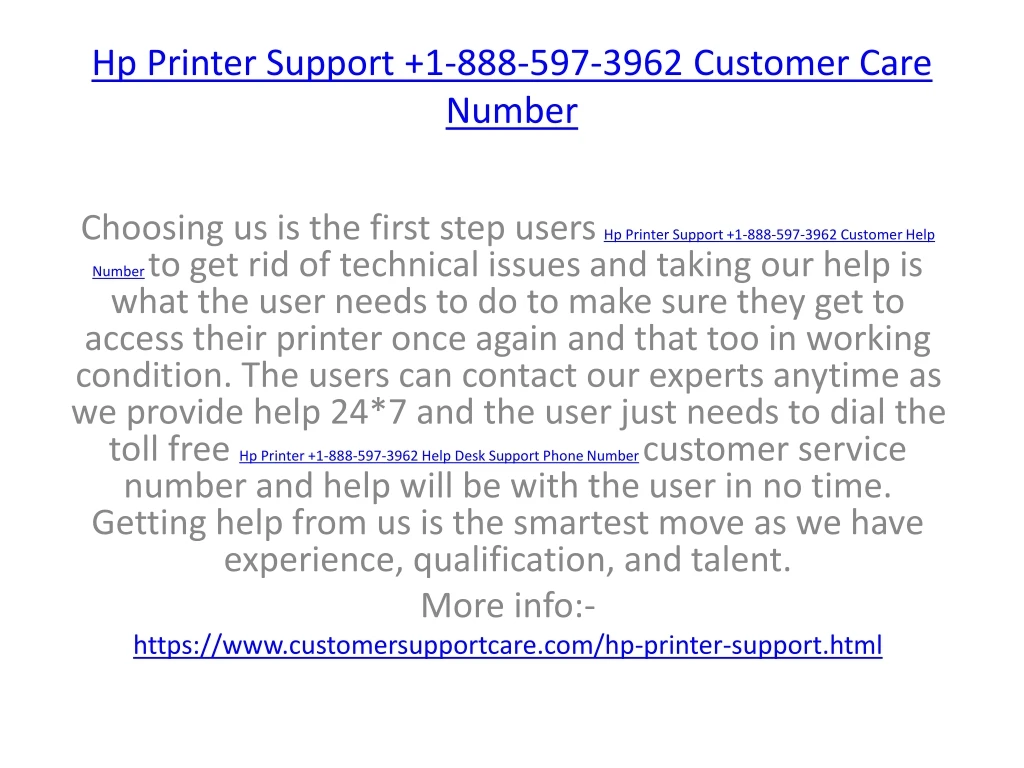 hp printer support 1 888 597 3962 customer care number