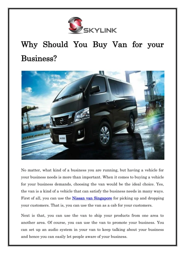 Why Should You Buy Van for your Business?