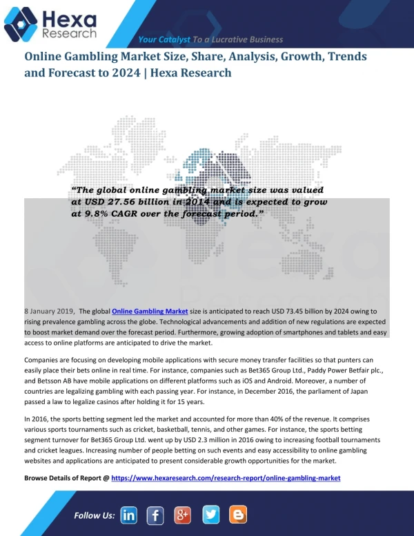 Research Insights on Global Online Gambling Market Size Growth and Forecast to 2024