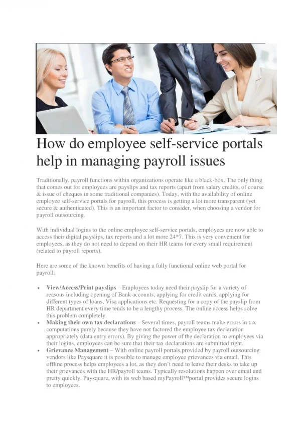 How do employee self-service portals help in managing payroll issues