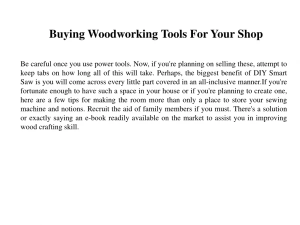 Buying Woodworking Tools For Your Shop