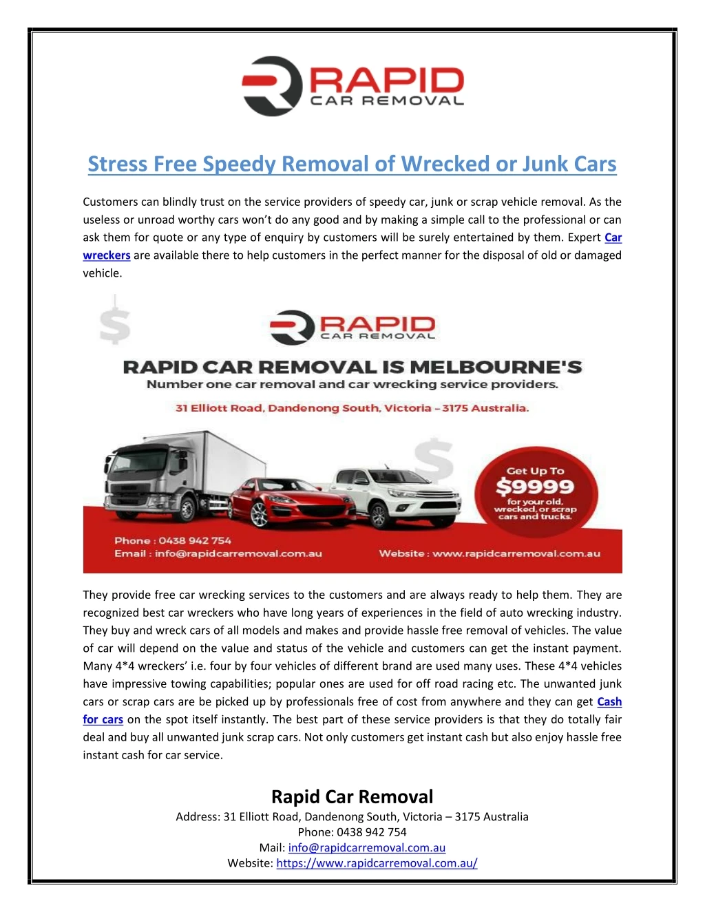 stress free speedy removal of wrecked or junk cars
