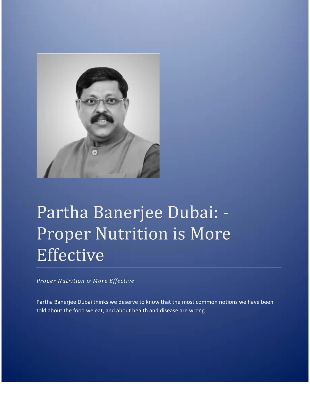 partha banerjee dubai proper nutrition is more