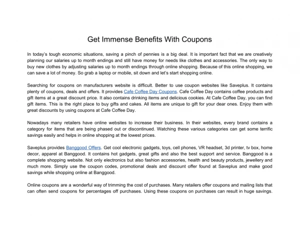 Get Immense Benefits With Coupons