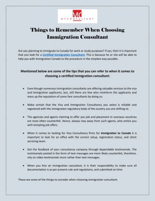 Things to Remember When Choosing Immigration Consultant - slide 1