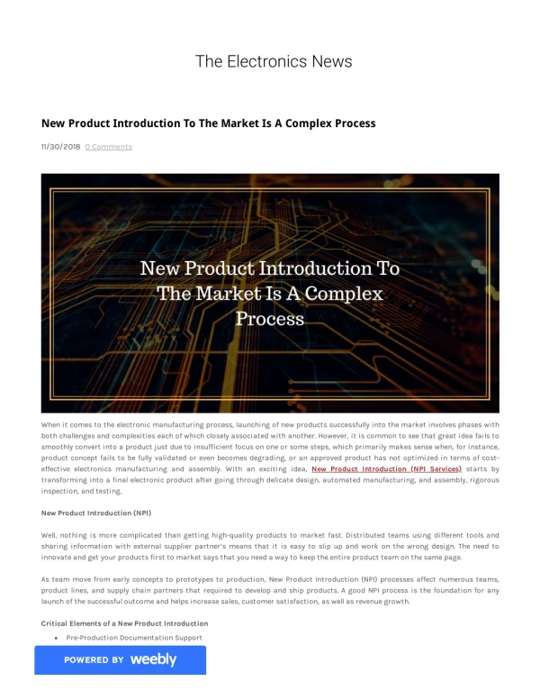 New Product Introduction (NPI Services) starts by transforming into a final electronic product after going through delic