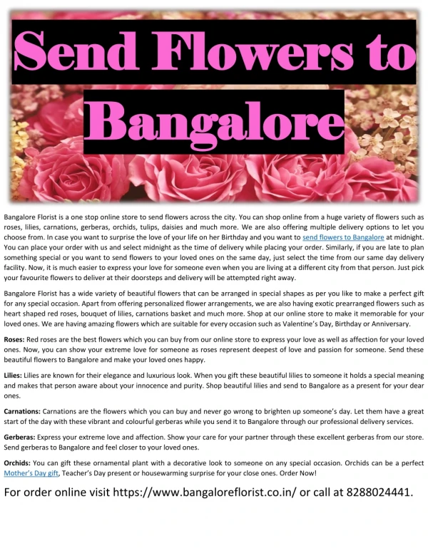 Send Flowers To Bangalore