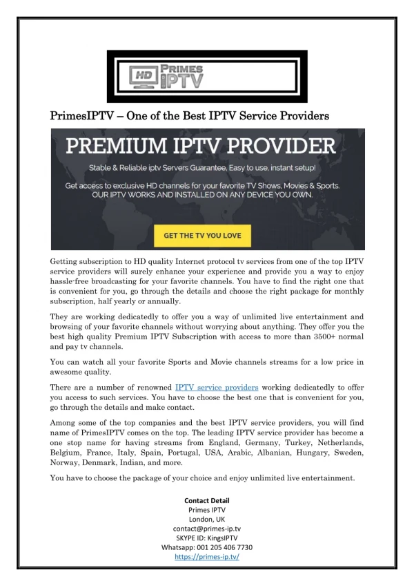 PrimesIPTV – One of the Best IPTV Service Providers