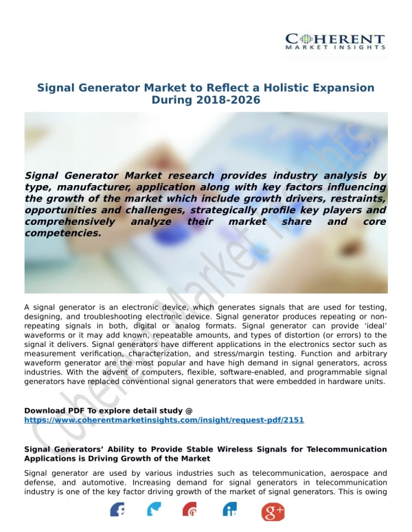 Signal Generator Market to Reflect a Holistic Expansion During 2018-2026