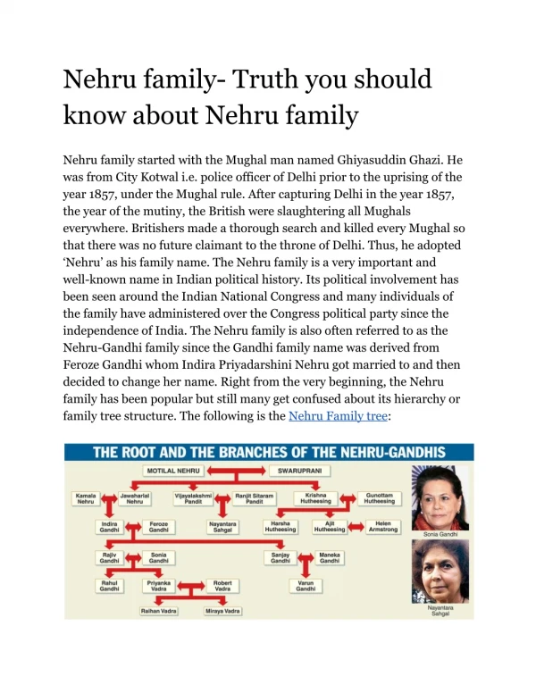 Nehru family- Truth you should know about Nehru family