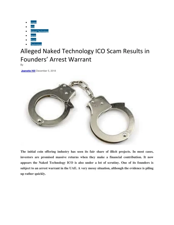 Alleged Naked Technology ICO Scam Results in Founders’ Arrest Warrant - The Blockchain Lab