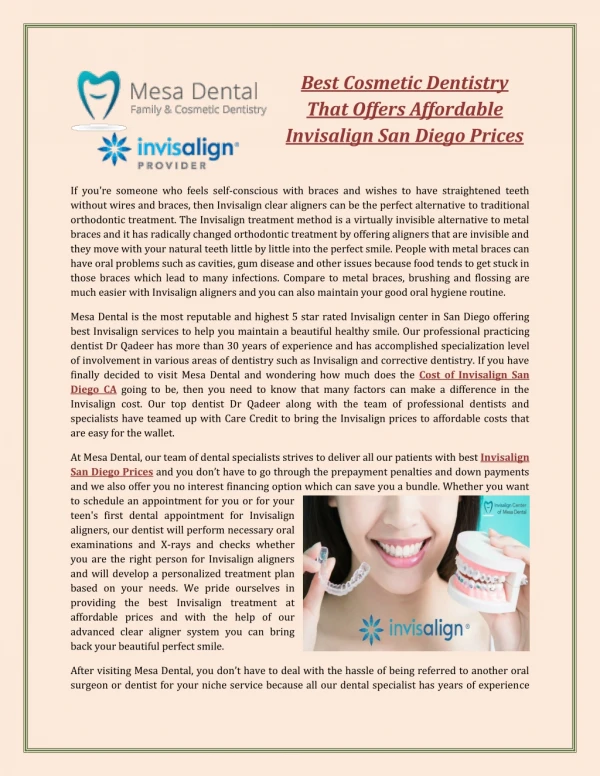 Best Cosmetic Dentistry That Offers Affordable Invisalign San Diego Prices