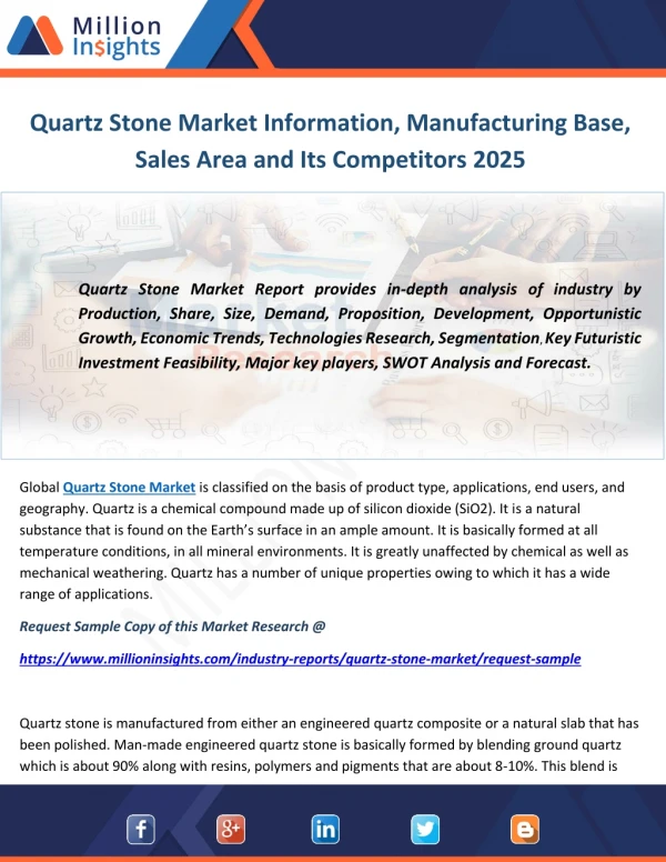 Quartz Stone Market Information, Manufacturing Base, Sales Area and Its Competitors 2025