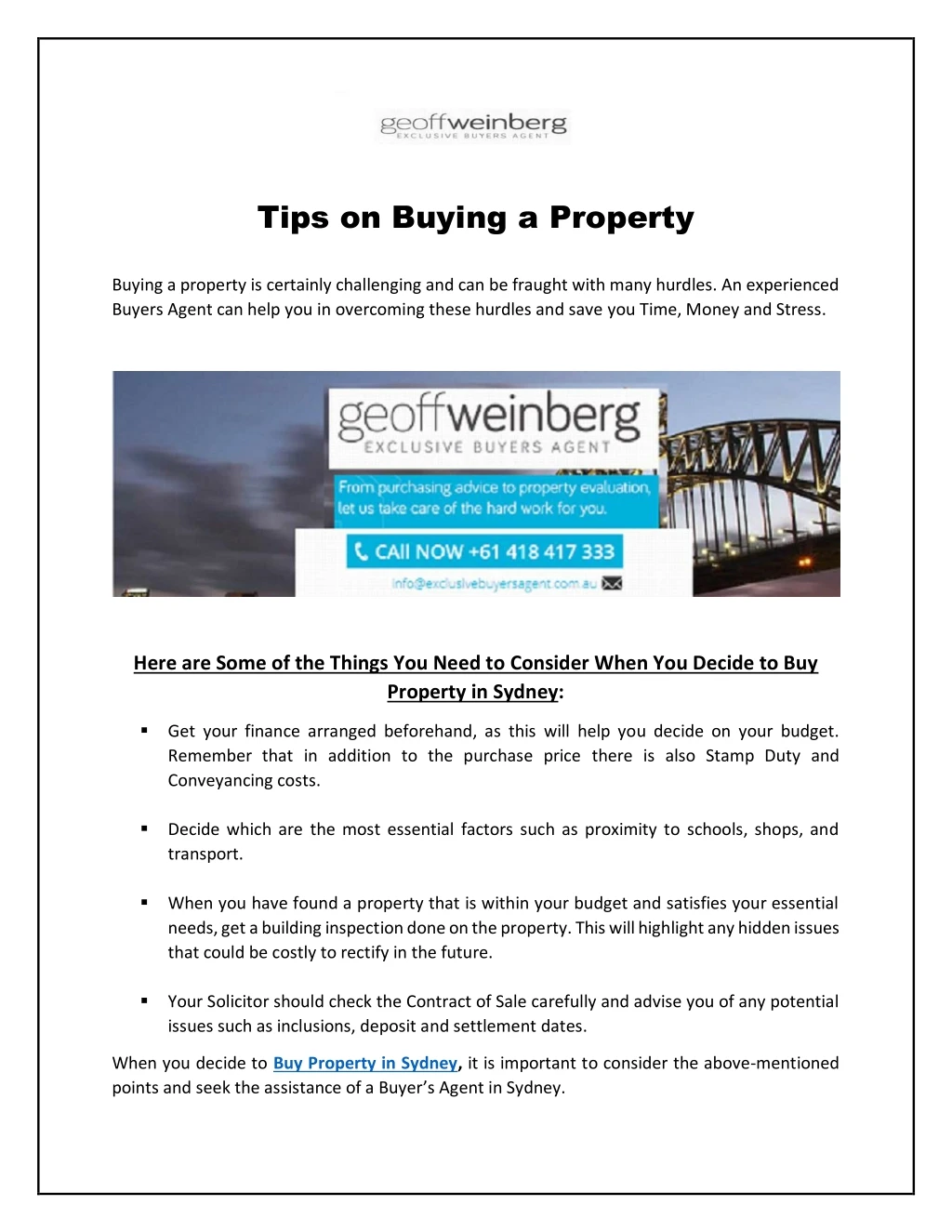 tips on buying a property