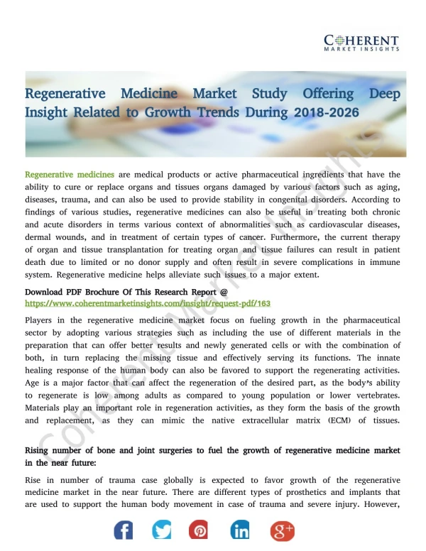Regenerative Medicine Market Study Offering Deep Insight Related to Growth Trends During 2018-2026