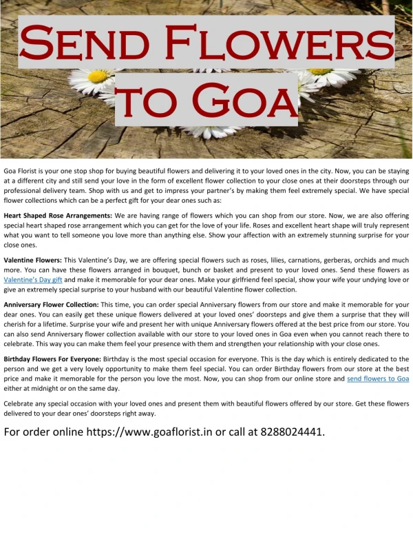 Send Flowers To Goa