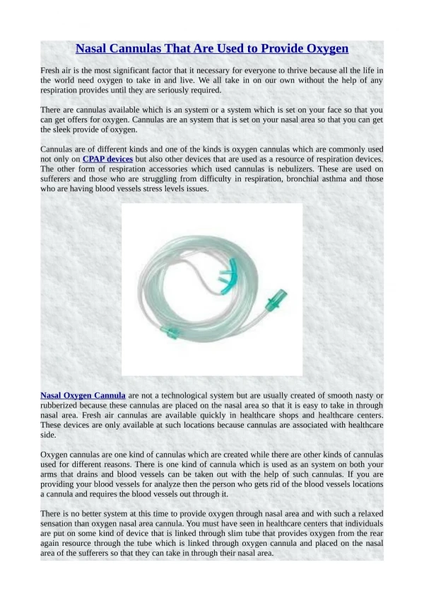 Nasal Cannulas That Are Used to Provide Oxygen