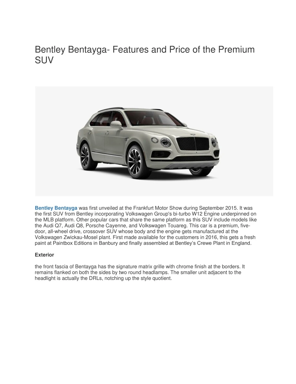 bentley bentayga features and price