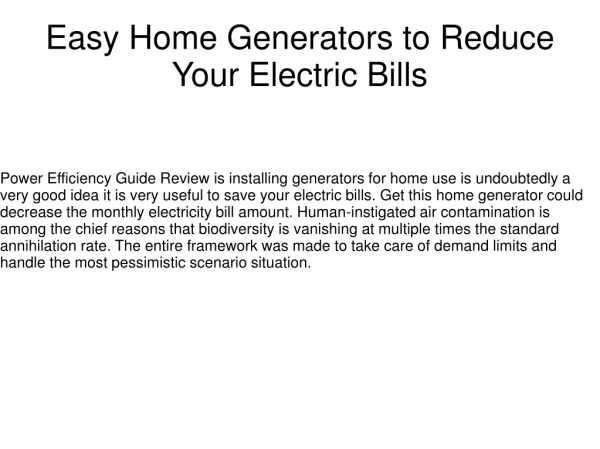 Easy Home Generators to Reduce Your Home Electric Bills