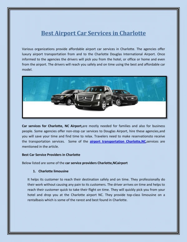Best Airport Car Services in Charlotte