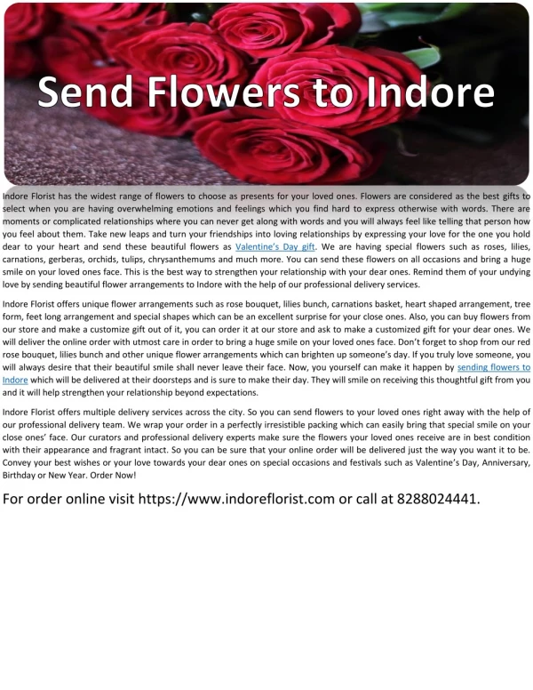 Send Flowers To Indore