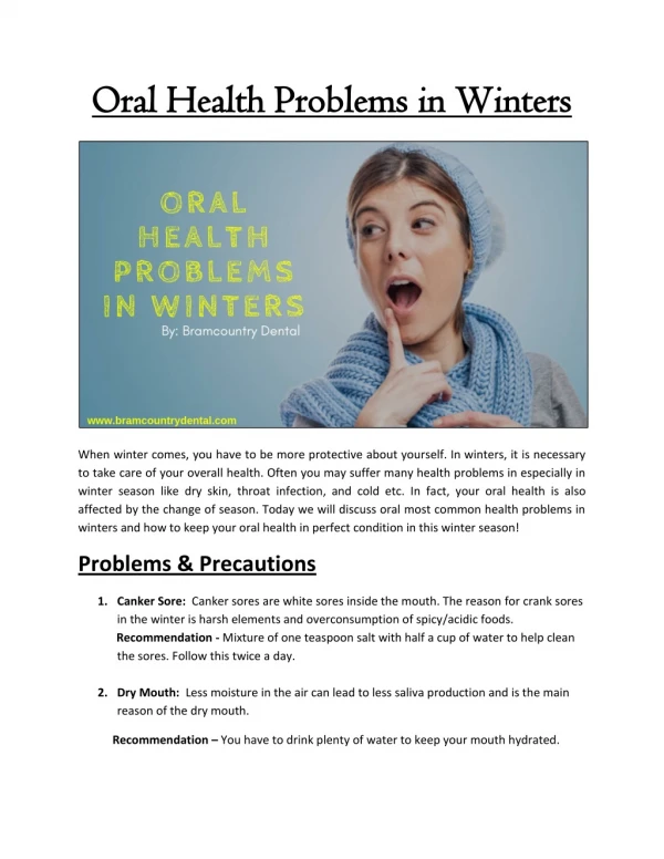 Oral Health Problems in Winters - Dentist in Brampton
