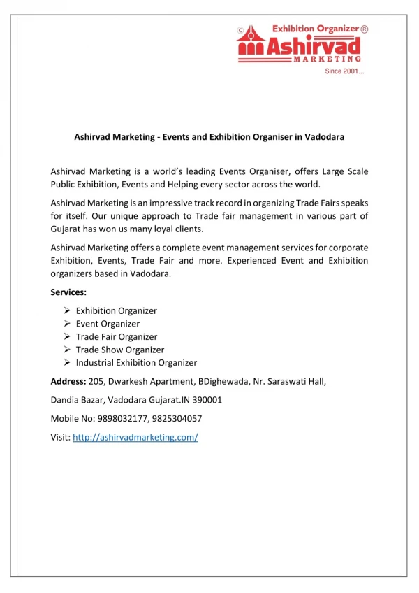 Ashirvad Marketing - Events and Exhibition Organiser in Vadodara