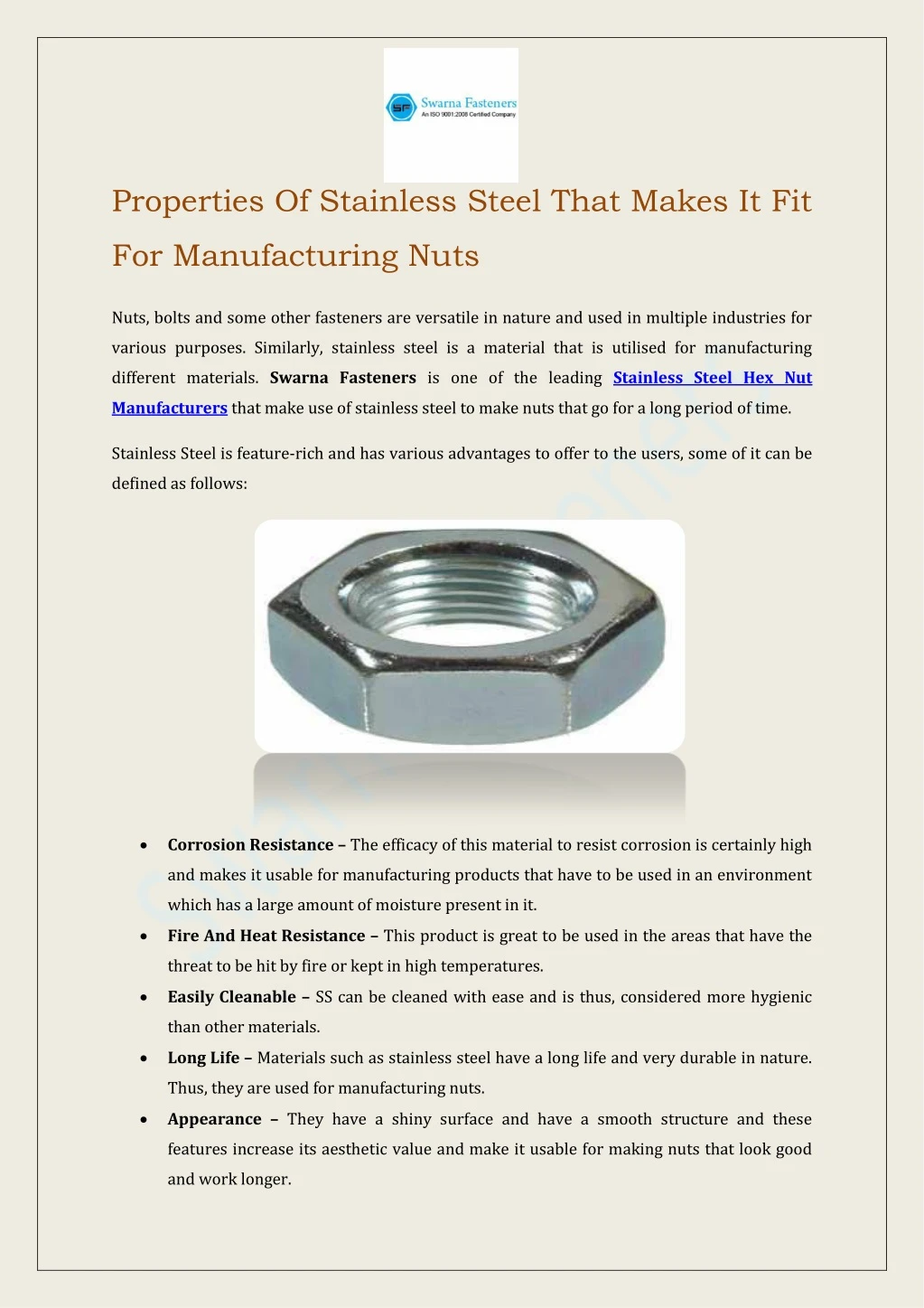 properties of stainless steel that makes it fit