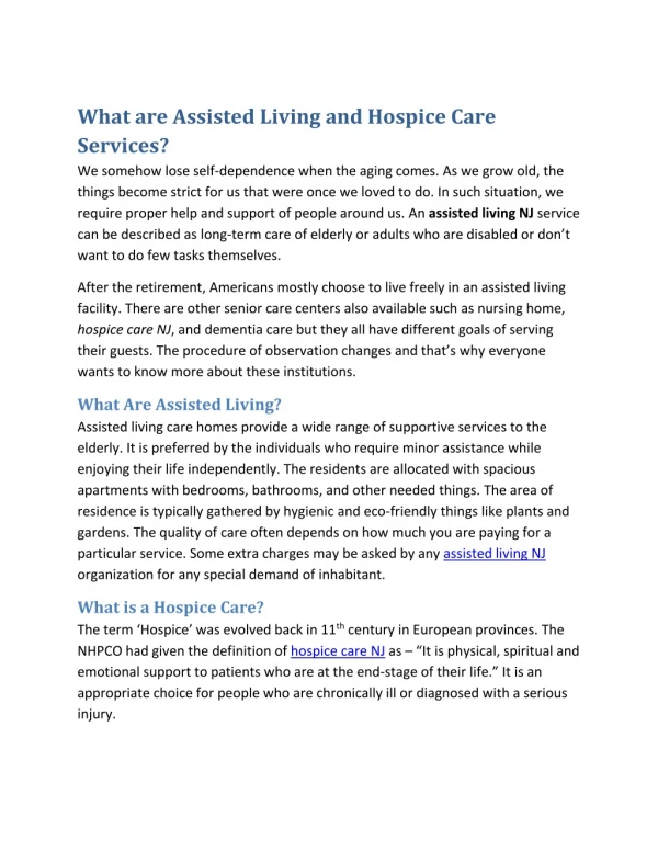 What are Assisted Living and Hospice Care Services?