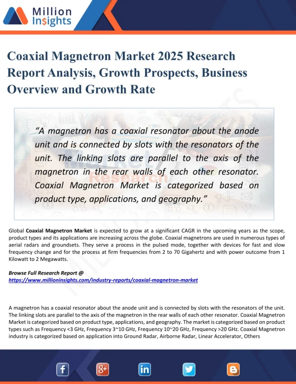 Coaxial Magnetron Market Growth, Market Share, Demand, Research, Sales, Trends, Supply, and Forecast from 2025